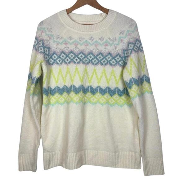 LOFT Wool Blend Pastel Fair Isle Cozy Winter Sweater size: Medium - Picture 1 of 6